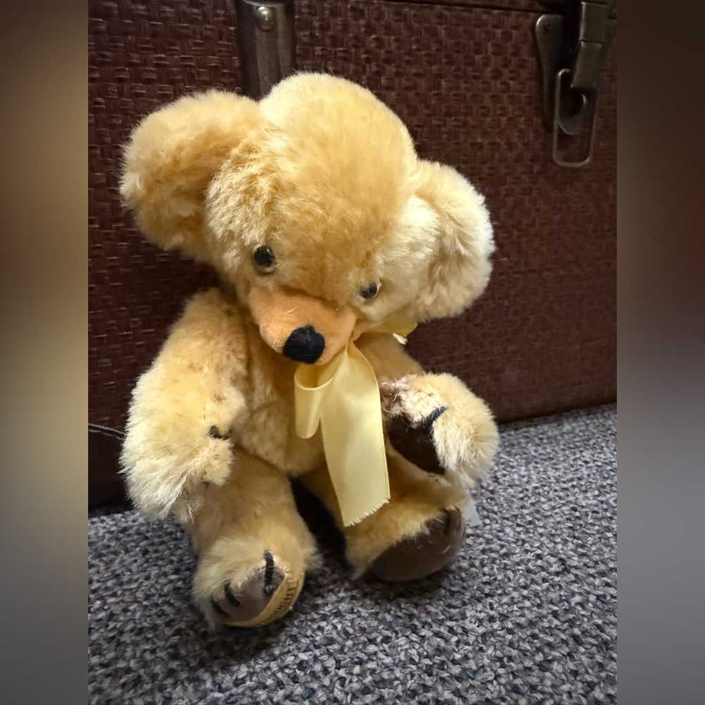 MerryThought Pure Mohair Cheeky Teddy Bear 1980s Bell Rattle in Ears 9”